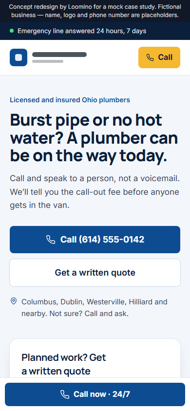Mobile hero of the plumbing concept redesign